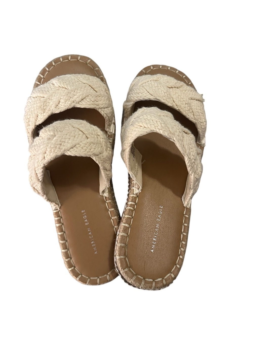 American Eagle Outfitters Cream Braided Double-Strap Slide Sandals